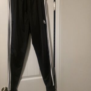 Adidas Mens Black Joggers with White Stripes